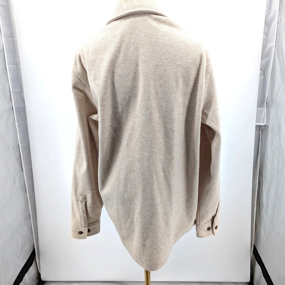 Express Shacket Button Front Oversized Shirt Jacket Beige Soft Knit Medium - Picture 2 of 8